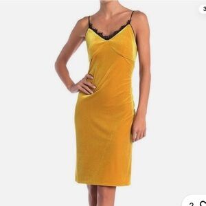 Cynthia Steffe Mustard Yellow Velvet Slip Dress | Size 6
